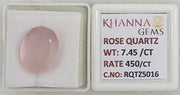 7.45/CT Healing Rose Quartz Stone with Govt. Lab Certificate-RQTZ5016