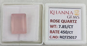 7.85/CT Healing Rose Quartz Stone with Govt. Lab Certificate-RQTZ5017