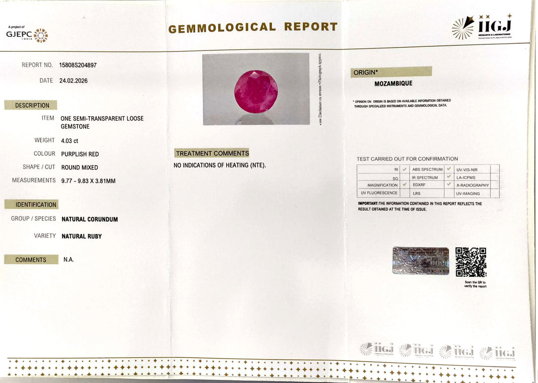 4.03/CT Natural Ruby Stone with Govt. Lab Certificate-15808S204897