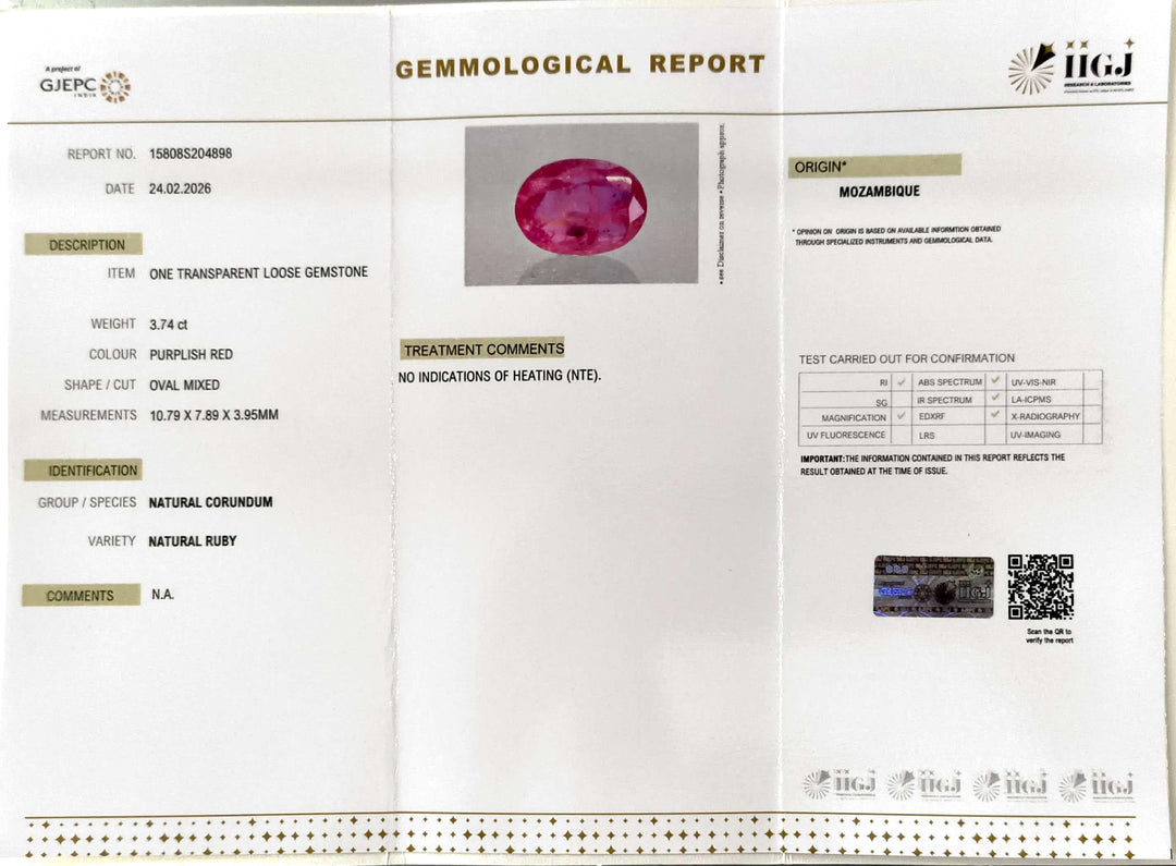 3.74/CT Natural Ruby Stone with Govt. Lab Certificate-15808S204898