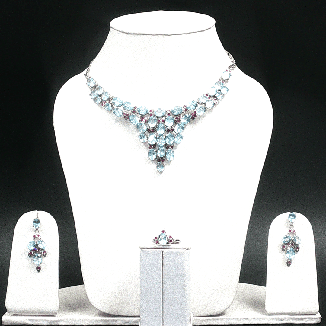 60.10/GM Natural Ruby & Blue Topaz Gemstone 4-Piece Set - TGOP00221