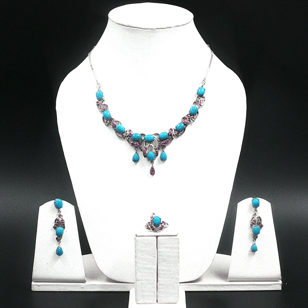 47.09/GM Natural Ruby & Turquoise Gemstone 4-Piece Set - 00241