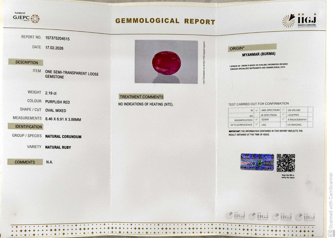 2.19/CT Natural Old Burma Ruby with IIGJ Govt. Lab Certificate-15737S204515