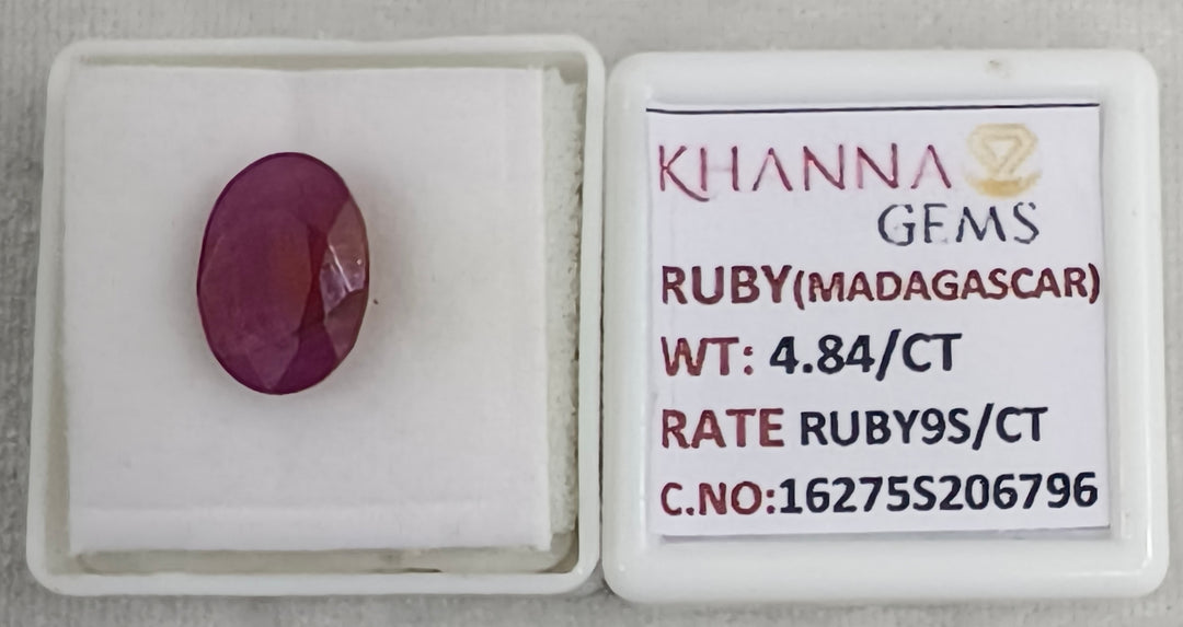 4.84/CT Natural Ruby Stone with Govt. Lab Certificate-16275S206796