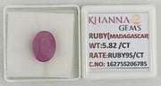 5.82/CT Natural Ruby Stone with Govt. Lab Certificate-16275S206785