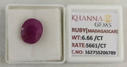 6.66/CT Natural Ruby Stone with Govt. Lab Certificate-16275S206789