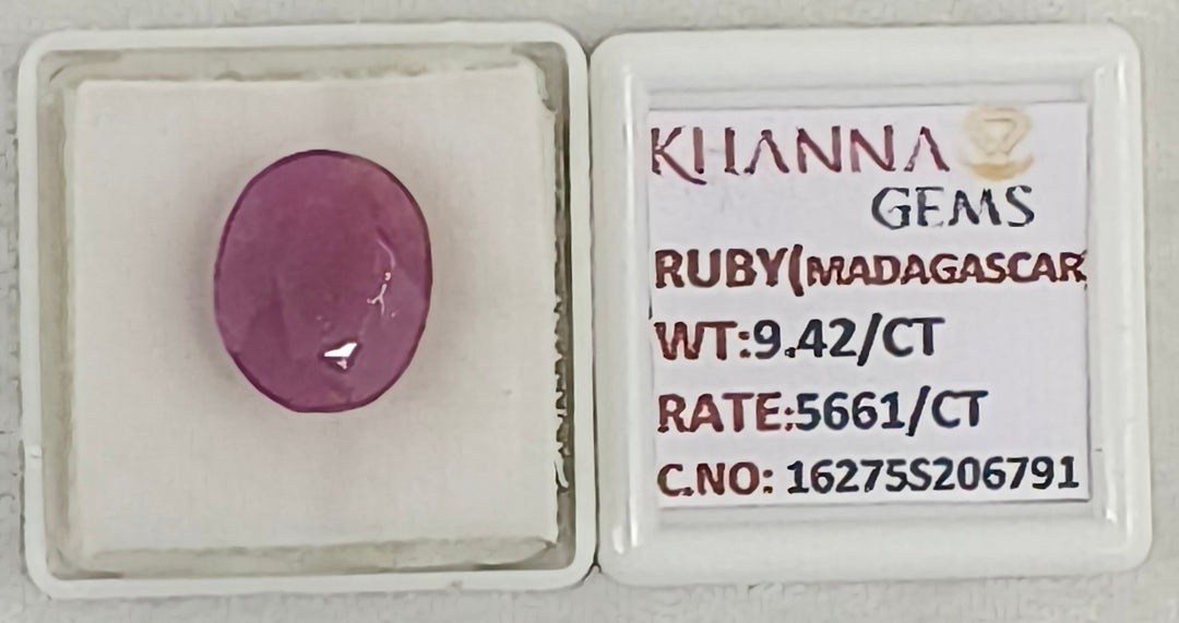 9.42/CT Natural Ruby Stone with Govt. Lab Certificate-16275S206791