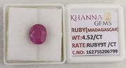 4.52/CT Natural Ruby Stone with Govt. Lab Certificate-16275S206799