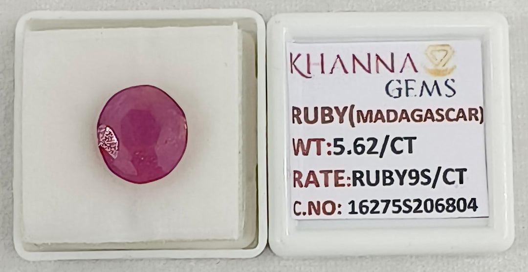 5.62/CT Natural Ruby Stone with Govt. Lab Certificate-16275S206804