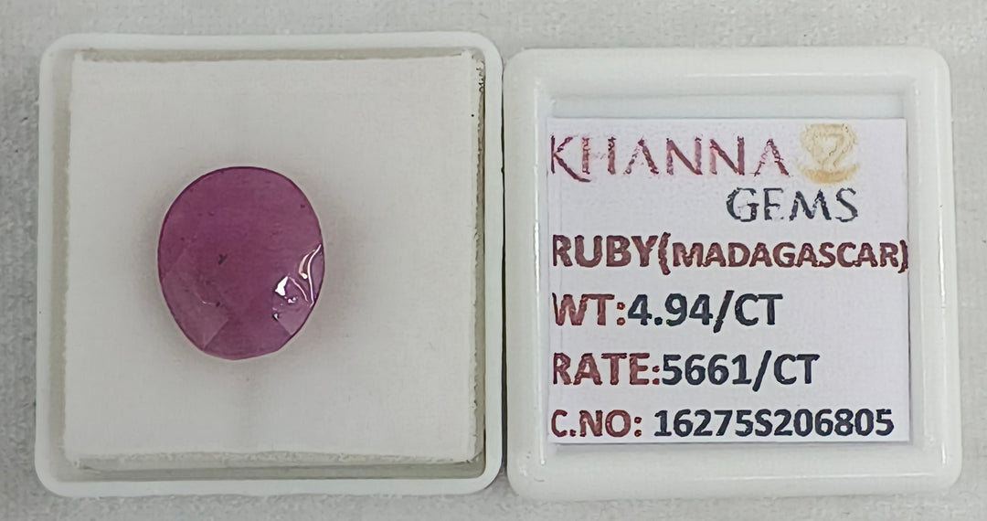 4.94/CT Natural Ruby Stone with Govt. Lab Certificate-16275S206805