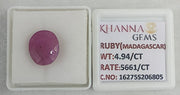 4.94/CT Natural Ruby Stone with Govt. Lab Certificate-16275S206805