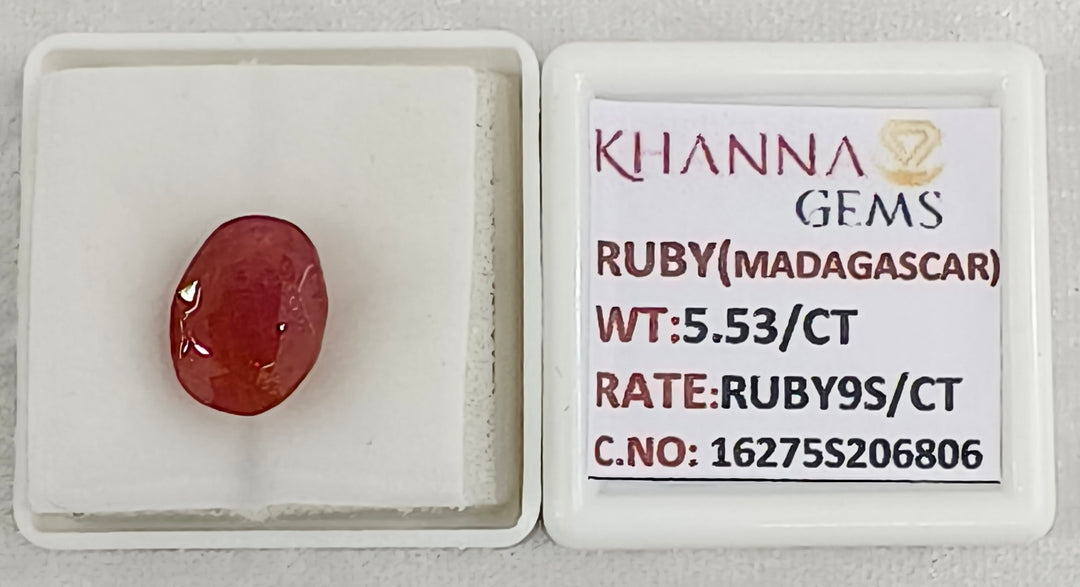 5.53/CT Natural Ruby Stone with Govt. Lab Certificate-16275S206806
