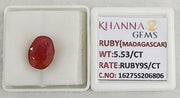 5.53/CT Natural Ruby Stone with Govt. Lab Certificate-16275S206806