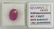 7.59/CT Natural Ruby Stone with Govt. Lab Certificate-16140S206350