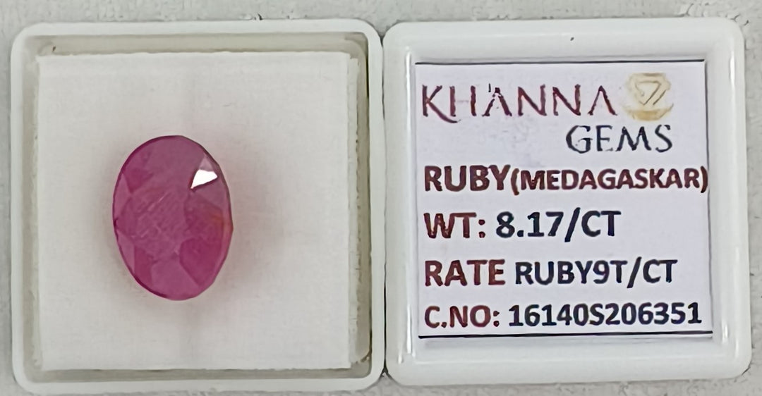 8.17/CT Natural Ruby Stone with Govt. Lab Certificate-16140S206351