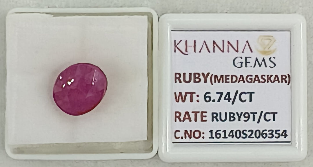 6.74/CT Natural Ruby Stone with Govt. Lab Certificate-16140S206354