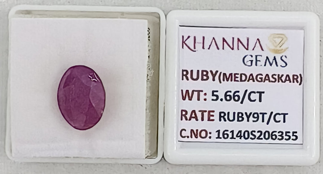 5.66/CT Natural Ruby Stone with Govt. Lab Certificate-16140S206355