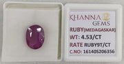 4.53/CT Natural Ruby Stone with Govt. Lab Certificate-16140S206356