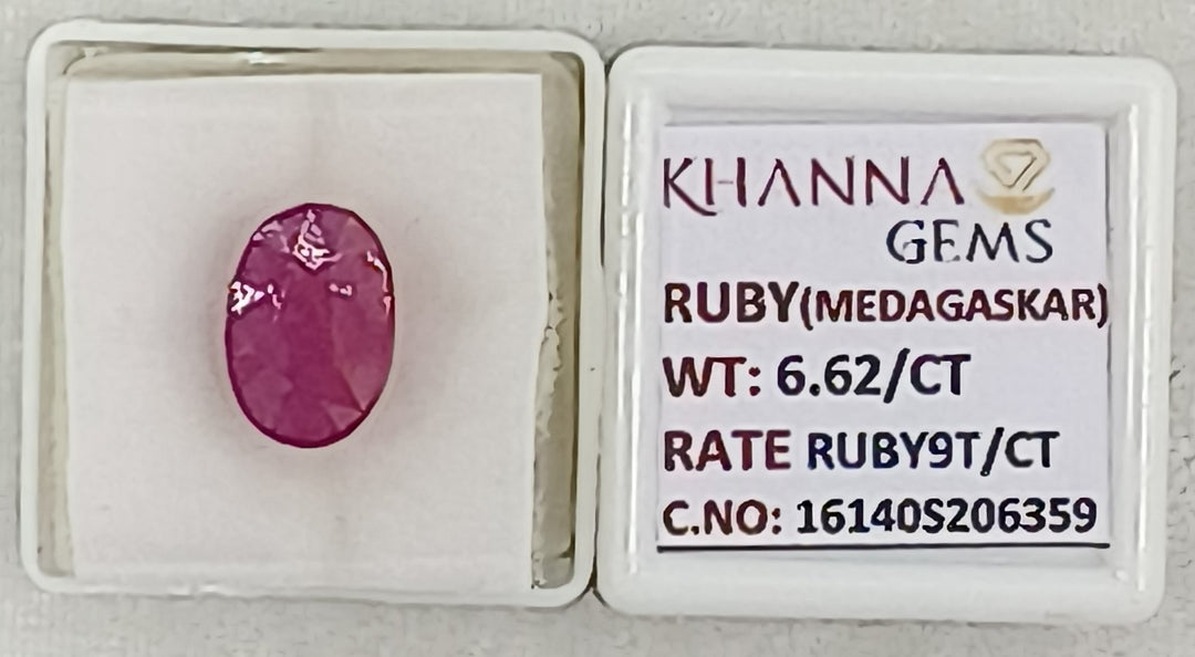 6.62/CT Natural Ruby Stone with Govt. Lab Certificate-16140S206359