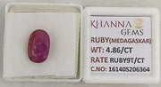 4.86/CT Natural Ruby Stone with Govt. Lab Certificate-16140S206364