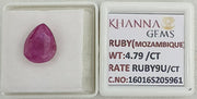 4.79/CT Natural Ruby Stone with Govt. Lab Certificate-16016S205961