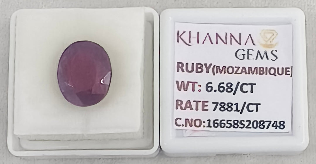 6.68/CT Natural Ruby Stone with Govt. Lab Certificate-16658S208748