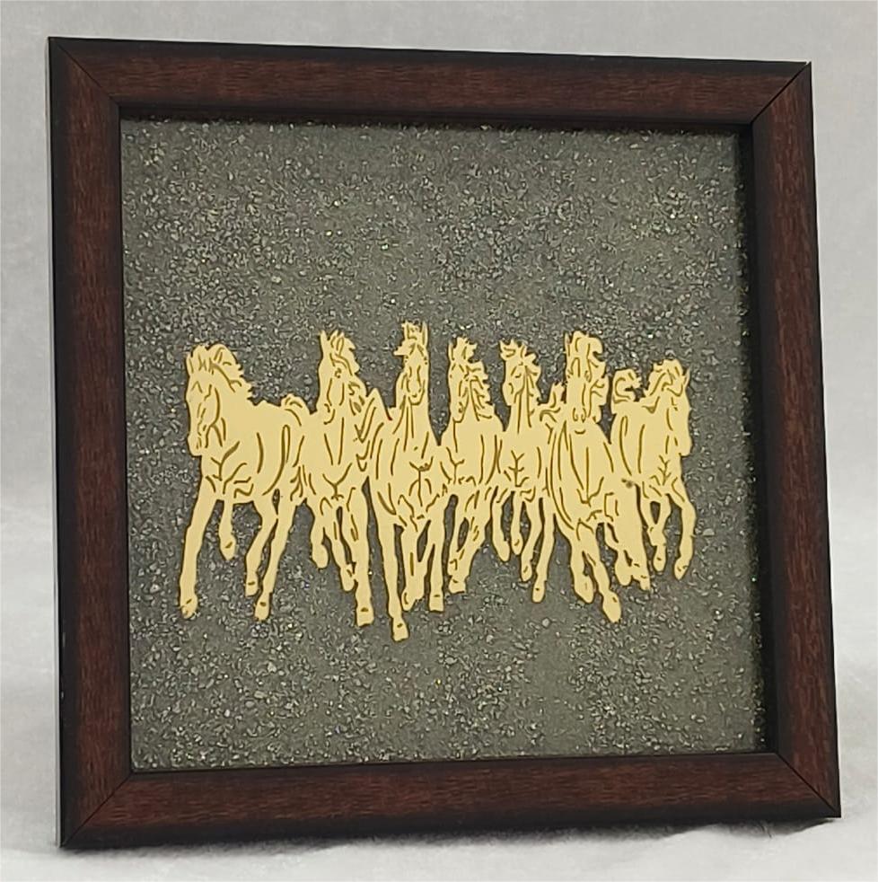 SEVEN HORSES YANTRA FRAME  WITH PYRITE