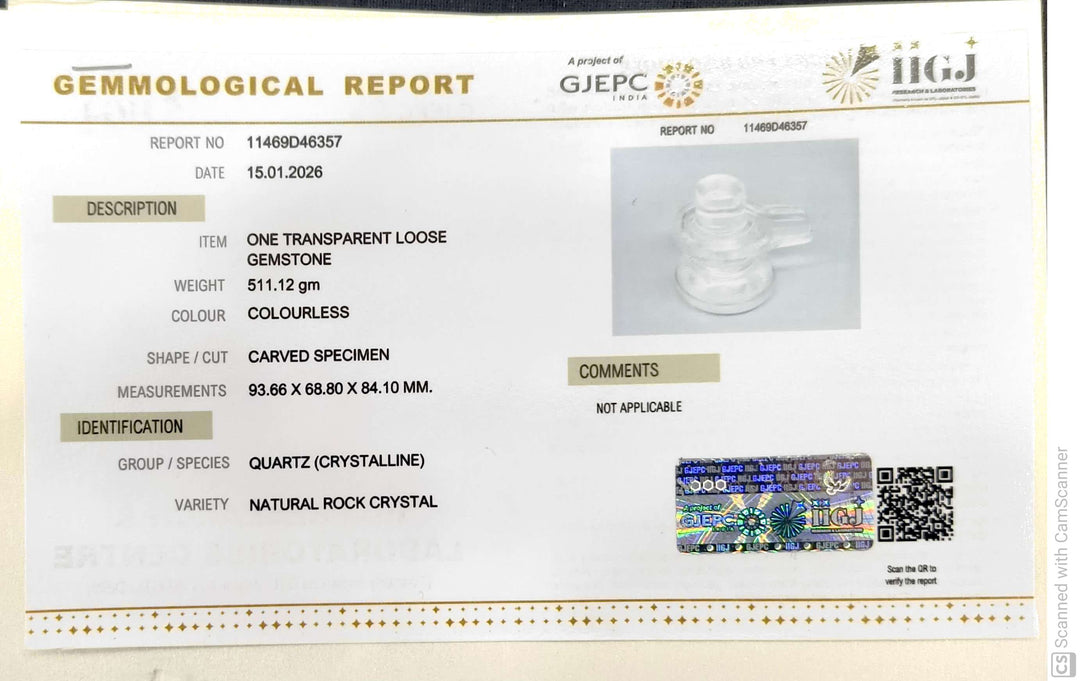2555.6/CT Sphatik Shivling with Govt. Lab Certificate-11469D46357