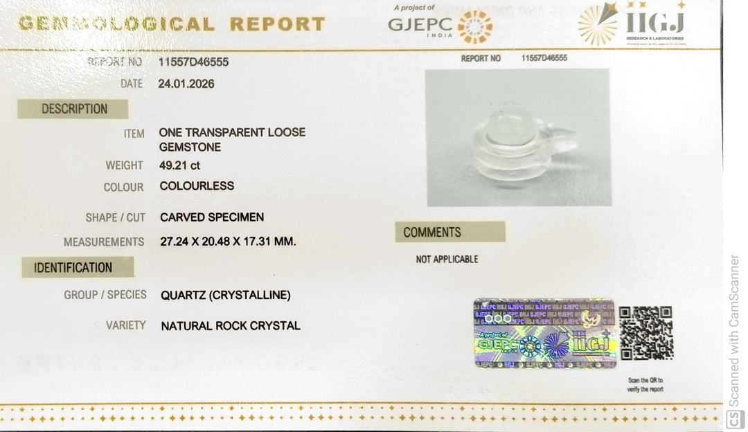 49.21/CT Sphatik Shivling with Govt. Lab Certificate-11557D46555