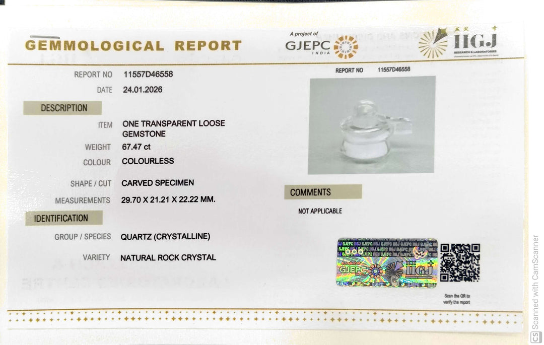 67.47/CT Sphatik Shivling with Govt. Lab Certificate-11557D46558