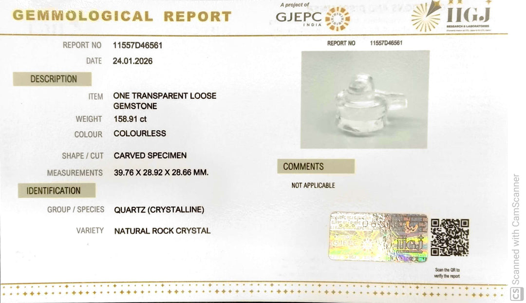 158.91/CT Sphatik Shivling with Govt. Lab Certificate-11557D46561