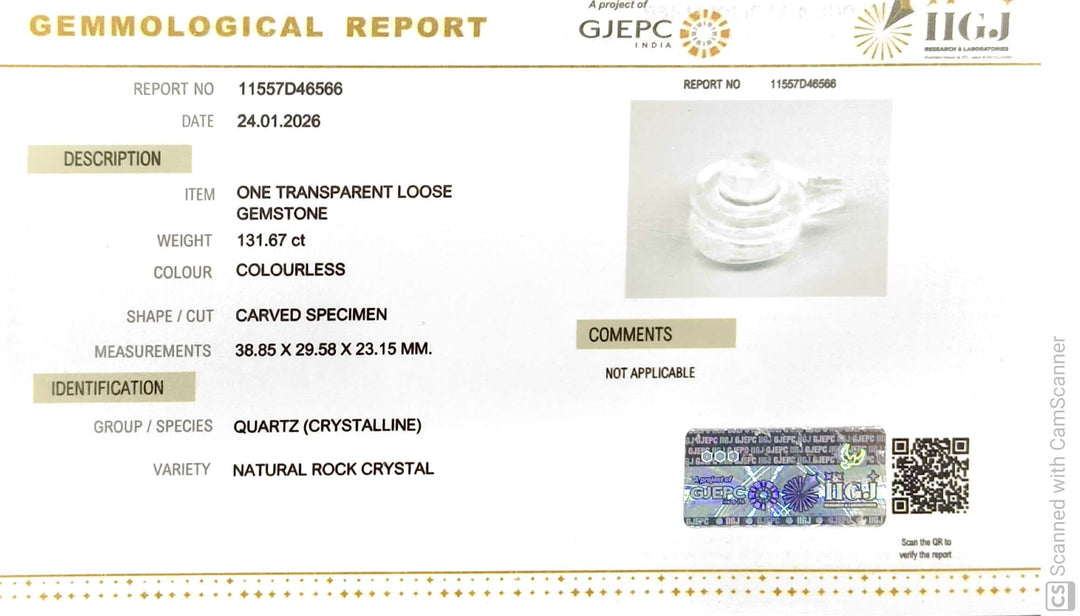 131.67/CT Sphatik Shivling with Govt. Lab Certificate-11557D46566
