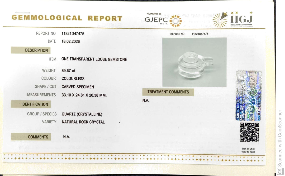 89.67/CT Sphatik Shivling with Govt. Lab Certificate-11821D47475