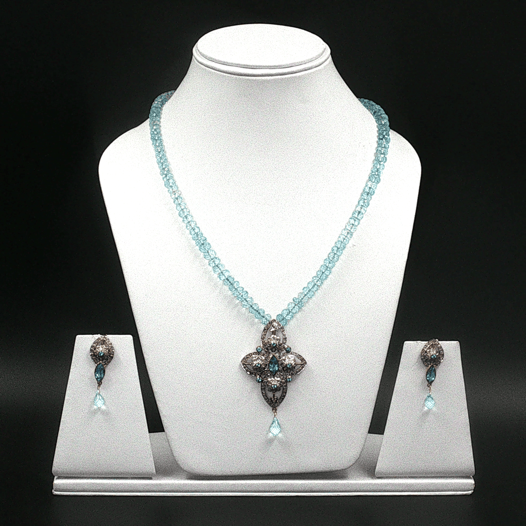 52.70/GM Natural Aquamarine Victorian Necklace Set – 3 Piece - AQUVIC00688