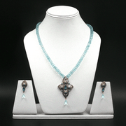 52.70/GM Natural Aquamarine Victorian Necklace Set – 3 Piece - AQUVIC00688