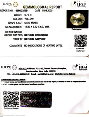 6.75/CT Natural Yellow Sapphire With Govt Lab Certificate