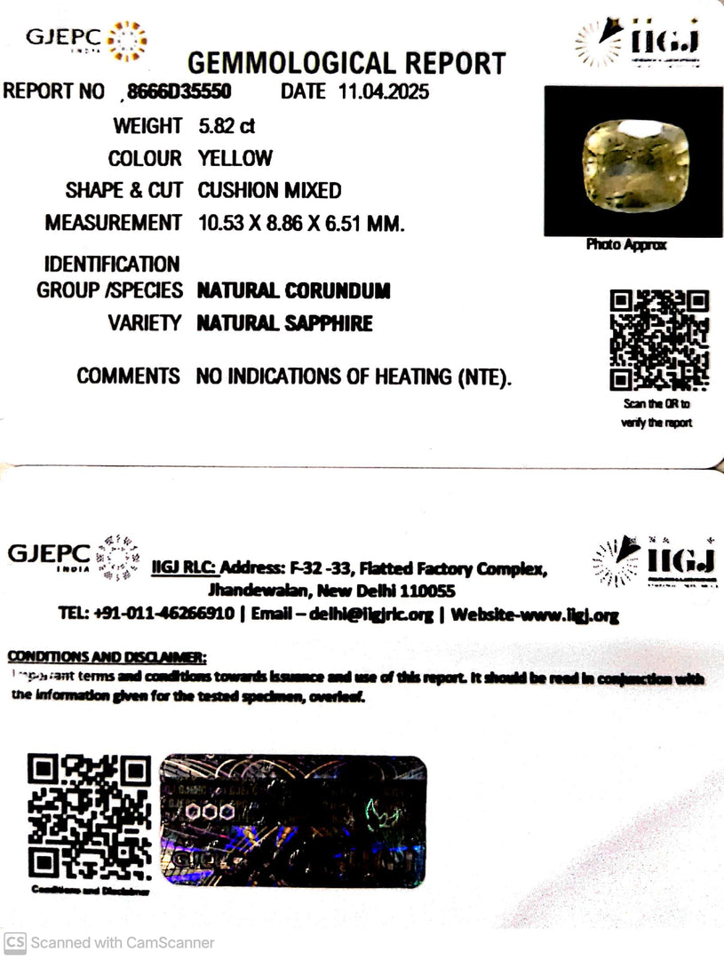 5.82/CT Natural Super Premium Yellow Sapphire
