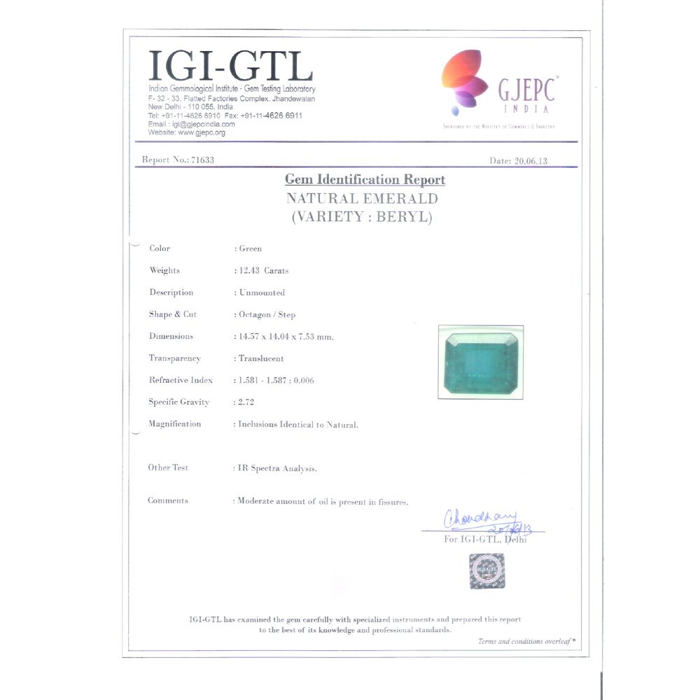 13.81 Ratti Natural Panna Stone with Govt. Lab Certificate (2331)