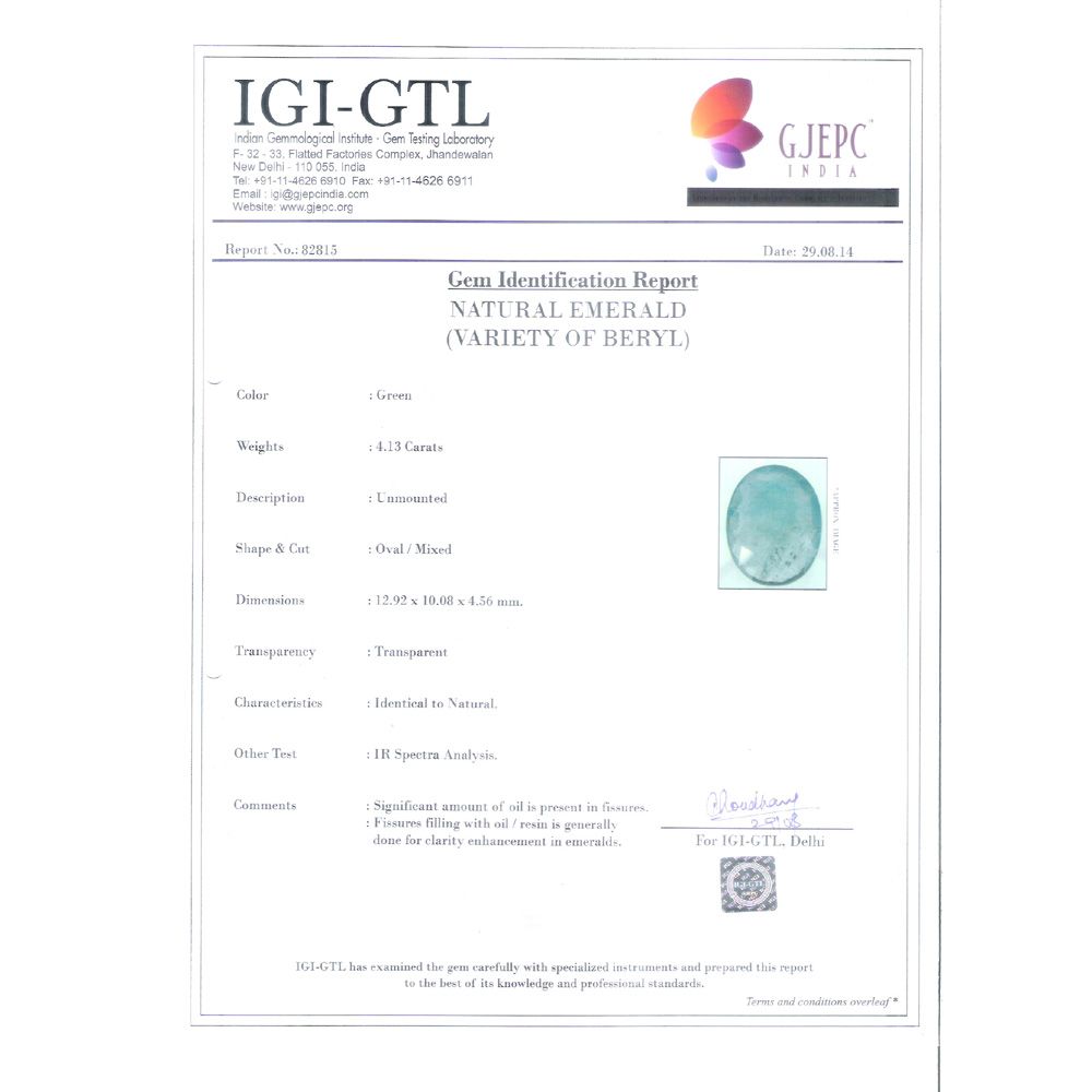 4.59 Ratti Natural Panna Stone With Govt.Lab Certificate-(23310)