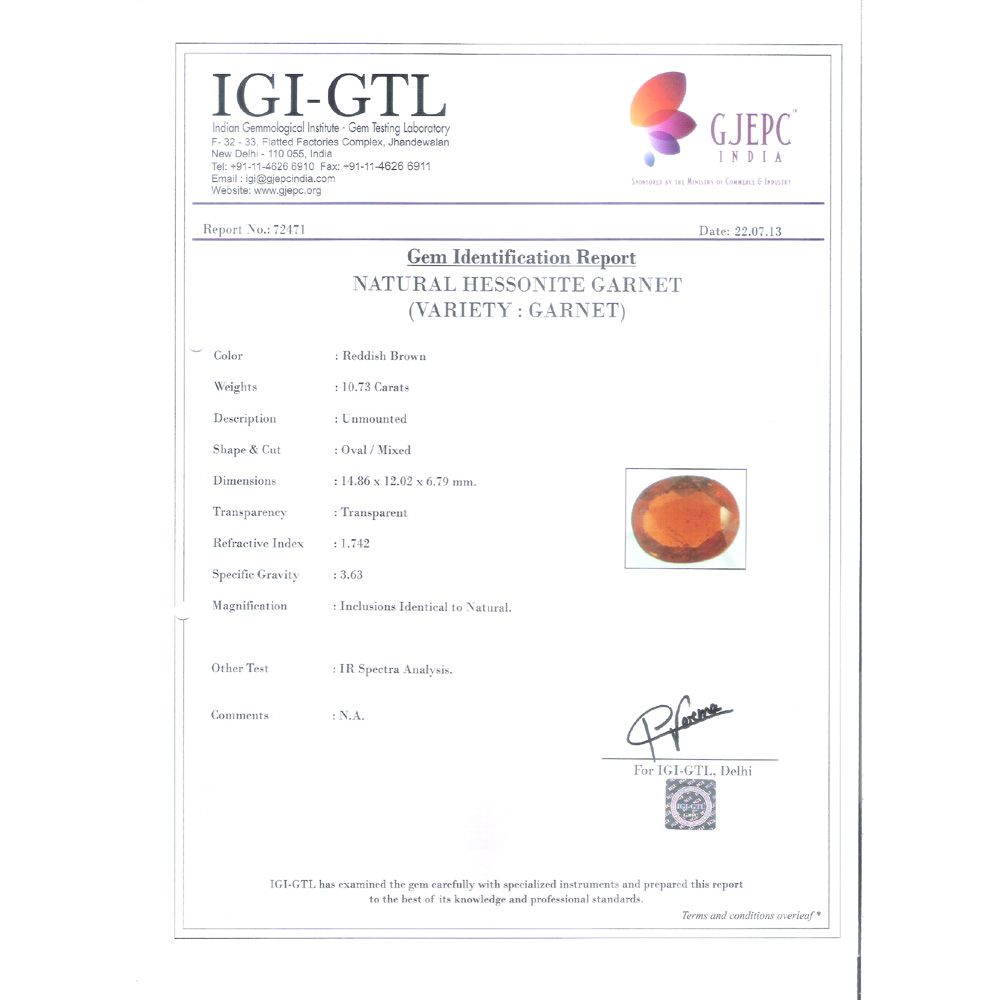 11.92 Ratti Natural Govt. Lab Certified Ceylonese Gomed-(2100)