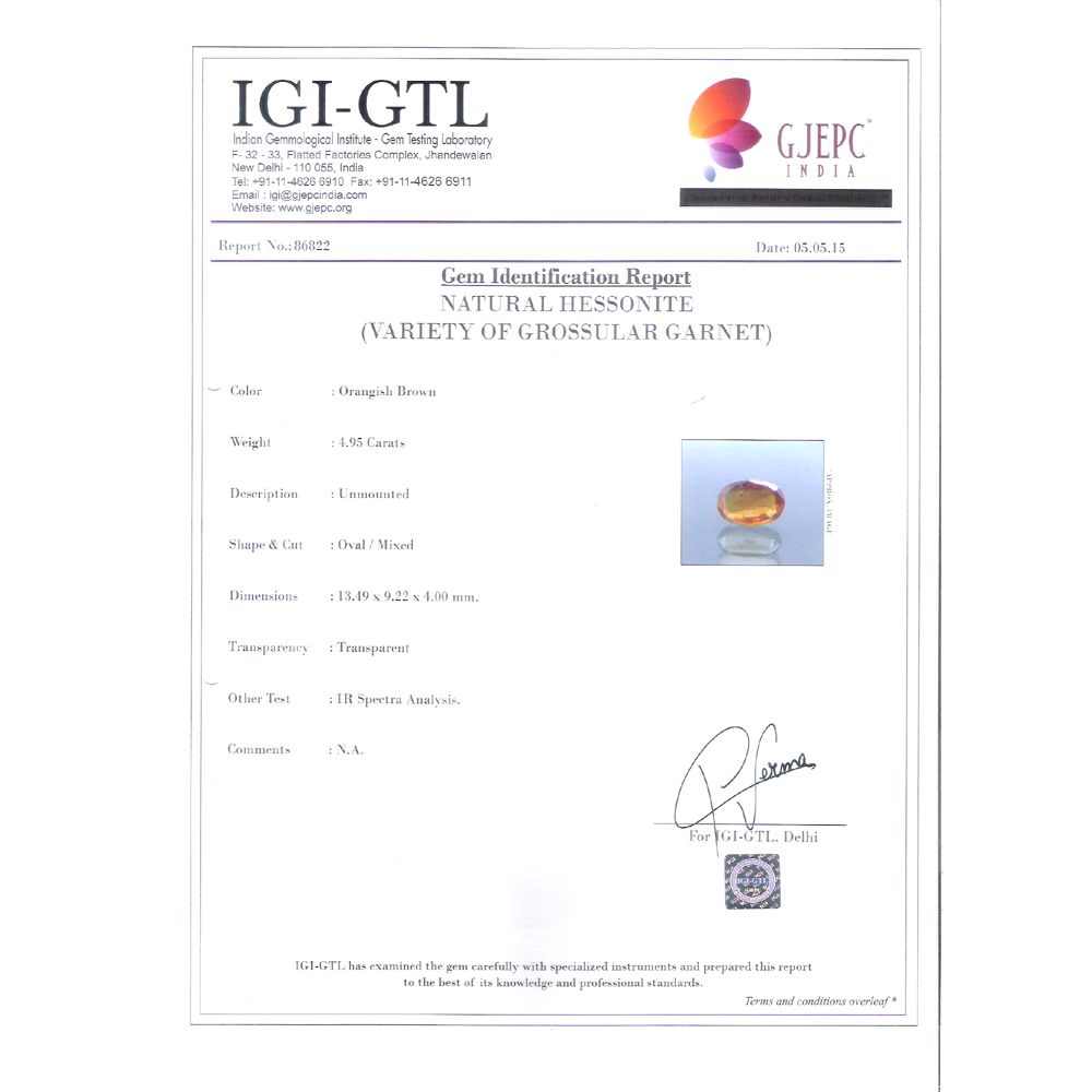 5.50 Ratti Natural Govt. Lab Certified Ceylonese Gomed-(1100)