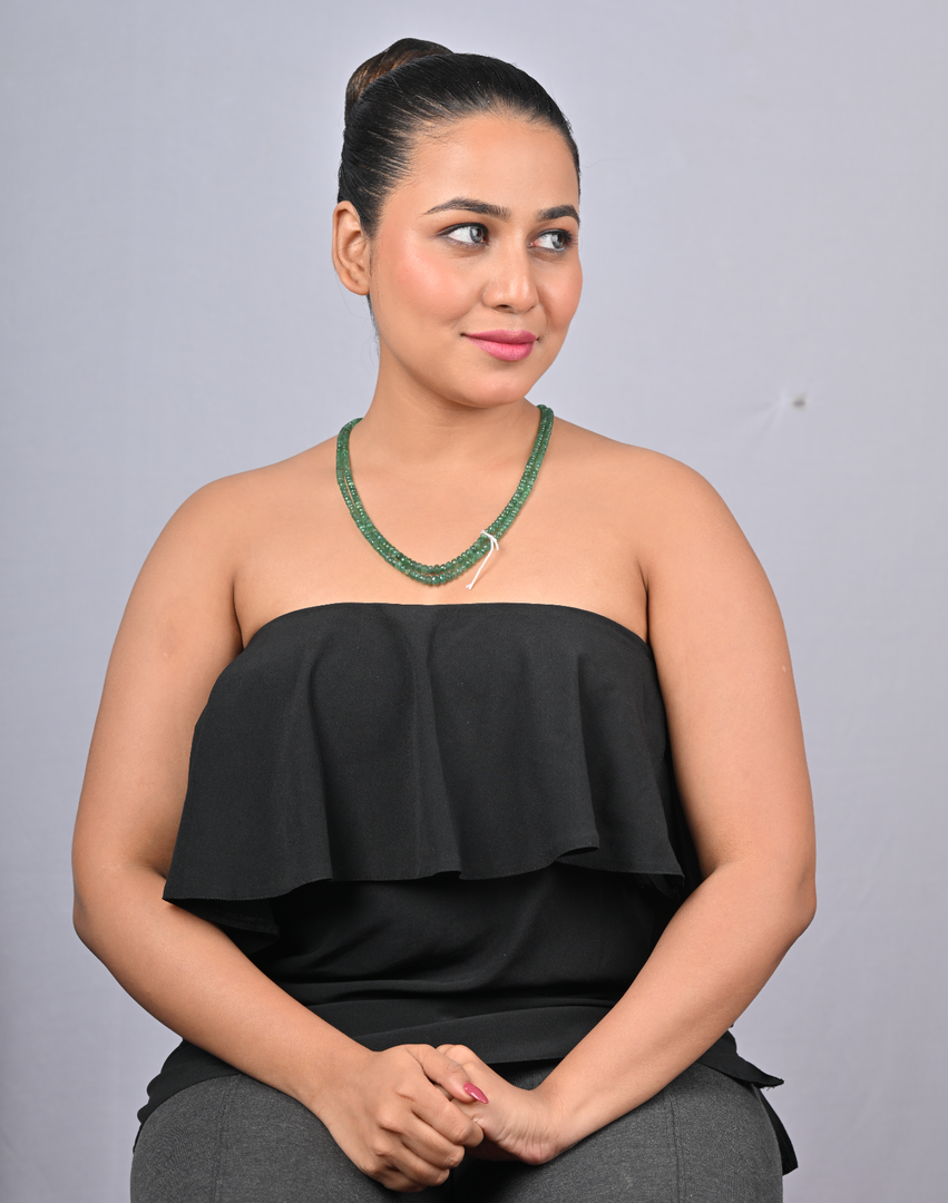 33.14/GM TWO LAYER EMERALD  BEADS MALA  (3750.66)