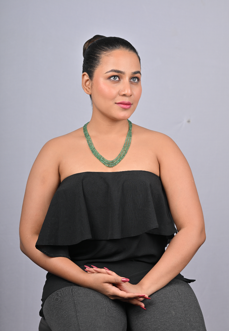 55.07/GM THREE LAYER EMERALD BEADS MALA  (1750)