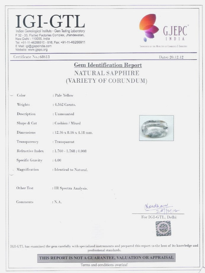 4.56/CT Natural Pitambari Sapphire with Govt Lab Certificate-68613