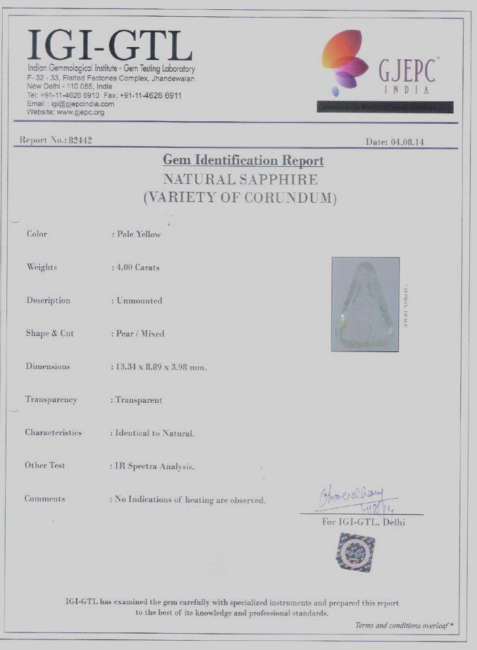 4.00/CT Natural Pitambari Sapphire with Govt Lab Certificate-82442