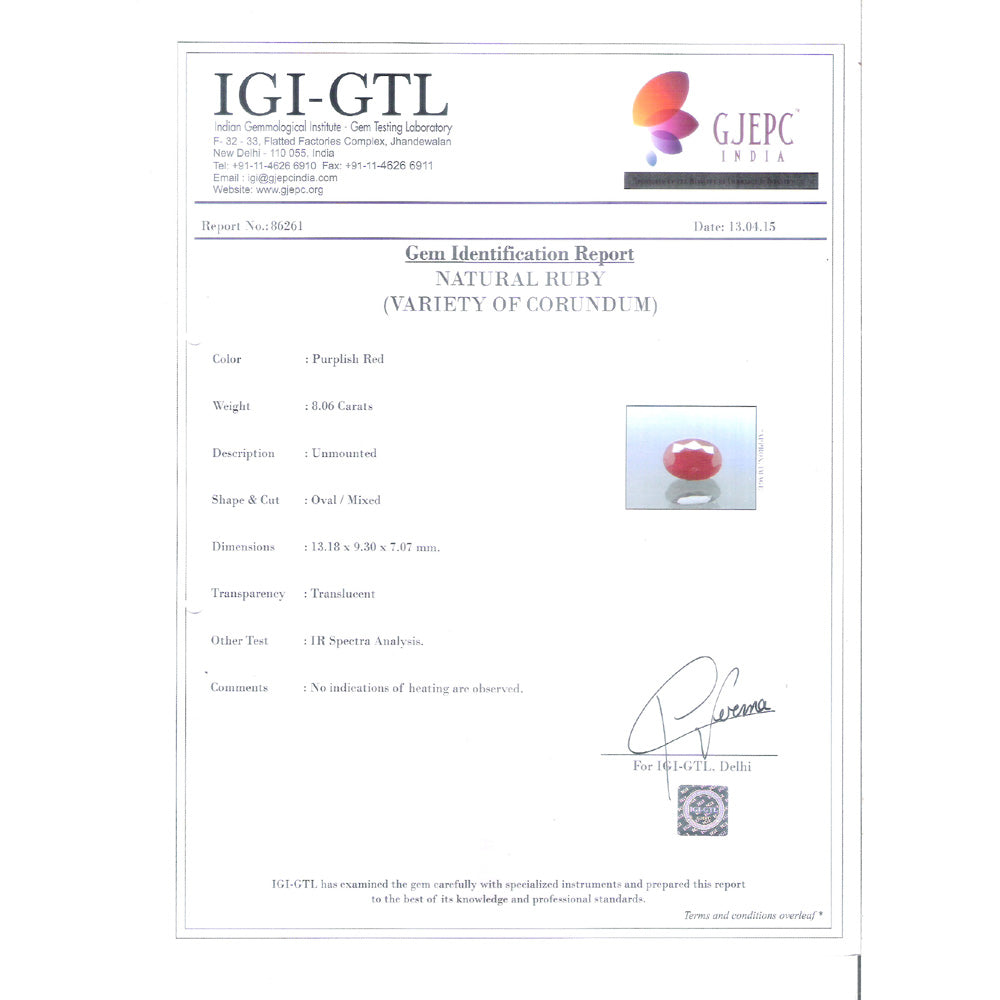 8.96 Ratti Natural New Burma Ruby with Govt. Lab Certificate-(3441)
